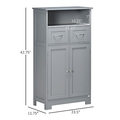 Bathroom Storage Organizer Floor Cabinet With Adjustable Shelf, Grey