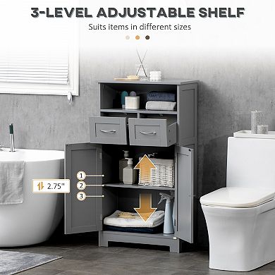 Bathroom Storage Organizer Floor Cabinet With Adjustable Shelf, Grey