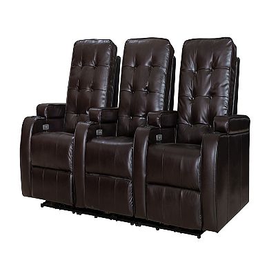 FC Design Faux Air Leather Cinema Home Theater Seating 3-Seat Power Sofa Recliner with Cup Holders and USB Port