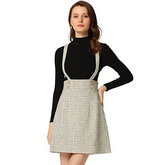 Women's Plaid Tweed Adjustable Straps Zip Bodycon Mini Suspender Skirt