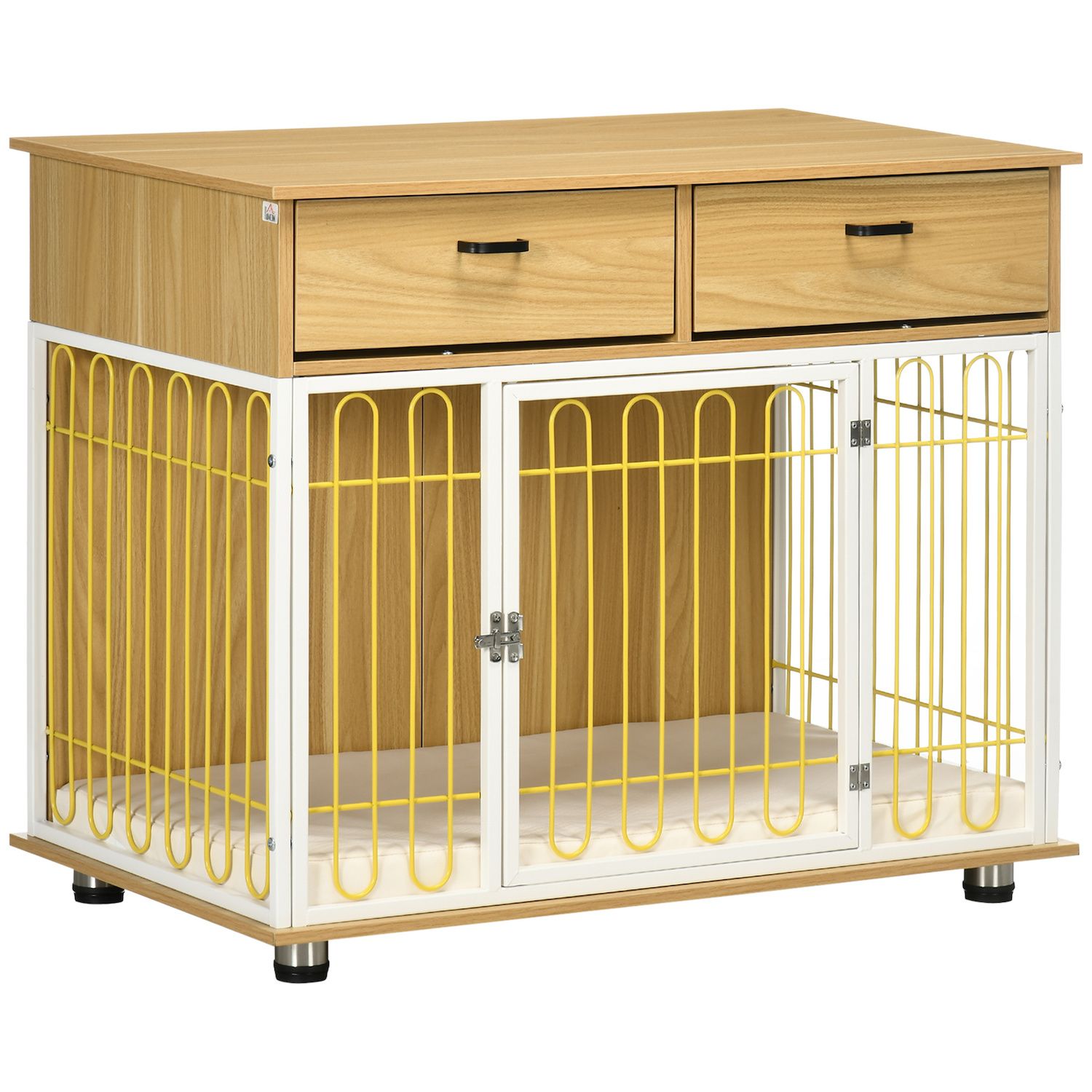 PawHut Dog Crate Furniture for Large & Small Dogs, Double Dog Kennel, Oak 