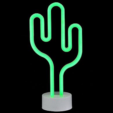 11.5" Battery Operated Neon Style LED Green Cactus Table Light