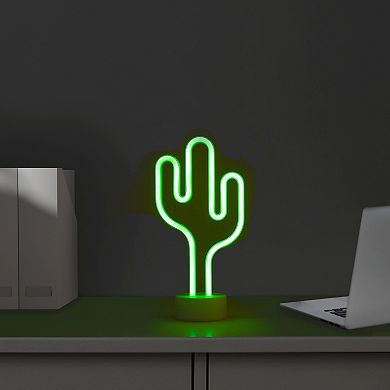 11.5" Battery Operated Neon Style LED Green Cactus Table Light
