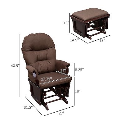 2pc Living Room Rocker Lounger W/ Ottoman Set & Suede Footrest, Brown