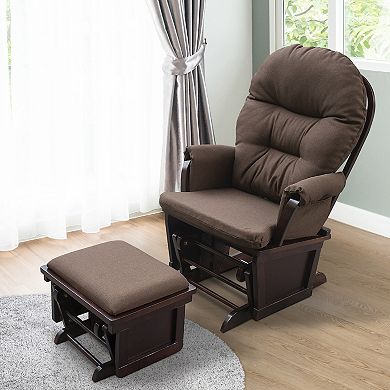 2pc Living Room Rocker Lounger W/ Ottoman Set & Suede Footrest, Brown