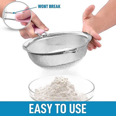 Zulay Kitchen Premium Stainless Steel Fine Mesh Strainer Set with Non-slip Handles (Set of 3)