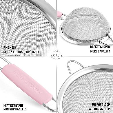 Zulay Kitchen Premium Stainless Steel Fine Mesh Strainer Set with Non-slip Handles (Set of 3)