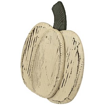 10.5" Small White Wooden Fall Harvest Pumpkin with Stem