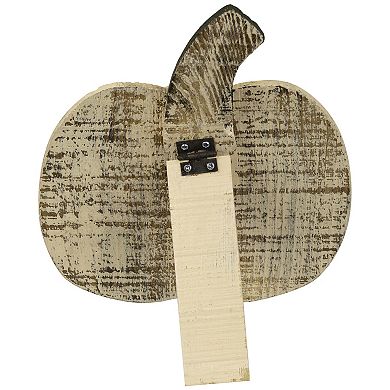 10.5" Small White Wooden Fall Harvest Pumpkin with Stem