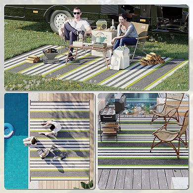 Outsunny Outdoor Rug & Bag, 9ft x 12' Plastic Rug &
