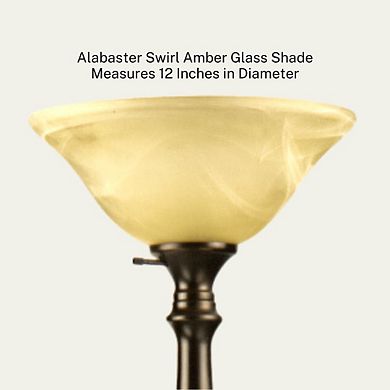 Floor Lamp Metal Standing Lamp With Alabaster Glass Shade Bronze
