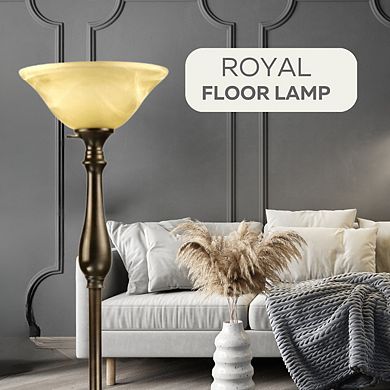Floor Lamp Metal Standing Lamp With Alabaster Glass Shade Bronze