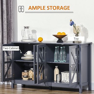 Farmhouse Kitchen Sideboard Buffet Table W/ Double Door Cabinet For Study Grey