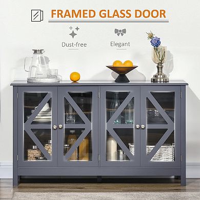 Farmhouse Kitchen Sideboard Buffet Table W/ Double Door Cabinet For Study Grey
