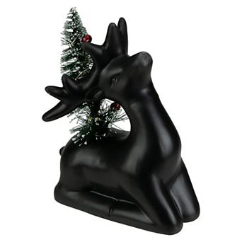 6" LED Lighted Ceramic Sitting Reindeer with Christmas Tree Warm White Lights
