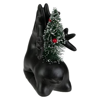 6" LED Lighted Ceramic Sitting Reindeer with Christmas Tree Warm White Lights