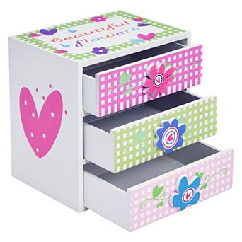 Small Floral Jewelry Box For Little Girls Ages 4-13 - Kids Wooden Organizer