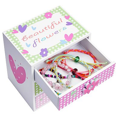 Small Floral Jewelry Box For Little Girls Ages 4-13 - Kids Wooden Organizer
