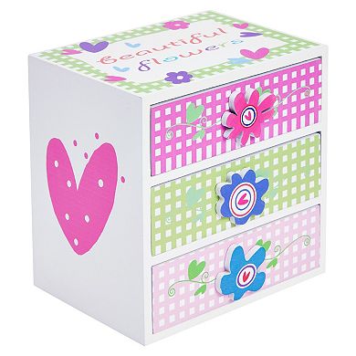 Small Floral Jewelry Box For Little Girls Ages 4-13 - Kids Wooden Organizer