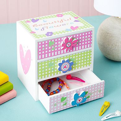 Small Floral Jewelry Box For Little Girls Ages 4-13 - Kids Wooden Organizer