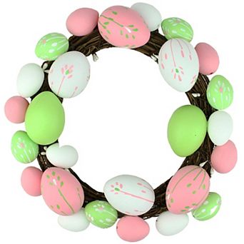 Floral Stem Easter Egg Spring Grapevine Wreath Pink and Green 10-Inch