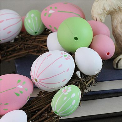 Floral Stem Easter Egg Spring Grapevine Wreath Pink and Green 10-Inch