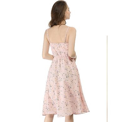 Women's Spaghetti Strap Twist Front Summer Floral Dress