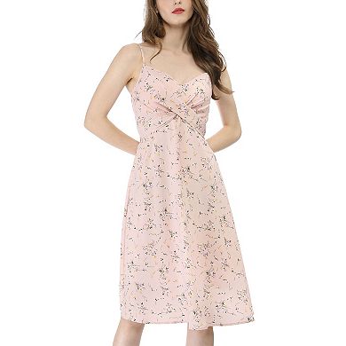 Women's Spaghetti Strap Twist Front Summer Floral Dress
