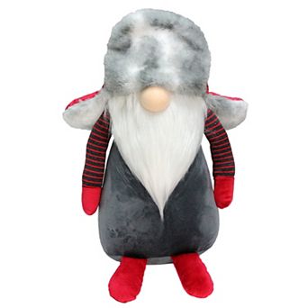 14" Dark Grey Gnome with Red and Grey Faux Fur Trapper Hat Christmas Decoration