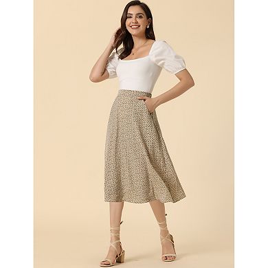 Women's Flare Below Knee Chiffon Flowy Waistband A Line Midi Skirt