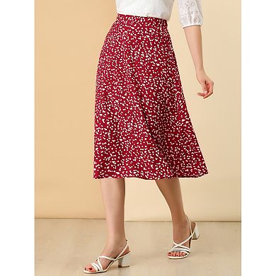 Women's Flare Below Knee Chiffon Flowy Waistband A Line Midi Skirt