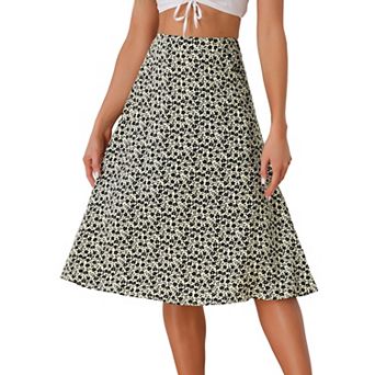 Women's Flare Below Knee Chiffon Flowy Waistband A Line Midi Skirt