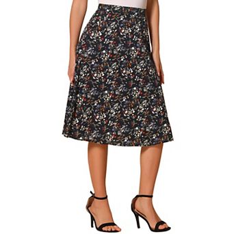 Women's Flare Below Knee Chiffon Flowy Waistband A Line Midi Skirt