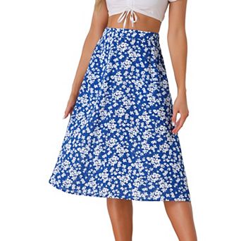 Women's Flare Below Knee Chiffon Flowy Waistband A Line Midi Skirt