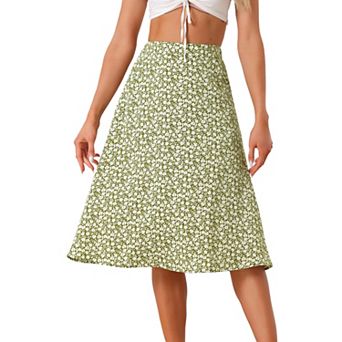 Women's Flare Below Knee Chiffon Flowy Waistband A Line Midi Skirt
