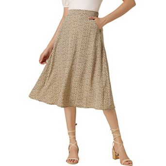 Women's Flare Below Knee Chiffon Flowy Waistband A Line Midi Skirt
