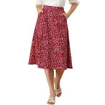 Women's Flare Below Knee Chiffon Flowy Waistband A Line Midi Skirt