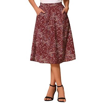 Women's Flare Below Knee Chiffon Flowy Waistband A Line Midi Skirt