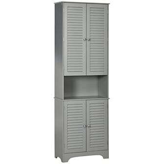 HOMCOM Tall Narrow Bathroom Storage Cabinet with Doors and Shelf Adjustability, Freestanding Bathroom Linen Cabinet with 2 cup oards and Countertop, Bathroom Floor Cabinet, Grey