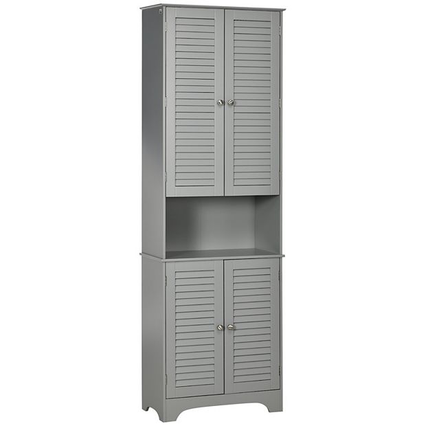 HOMCOM Tall Narrow Bathroom Storage Cabinet with Doors and Shelf  Adjustability, Freestanding Bathroom Linen Cabinet with