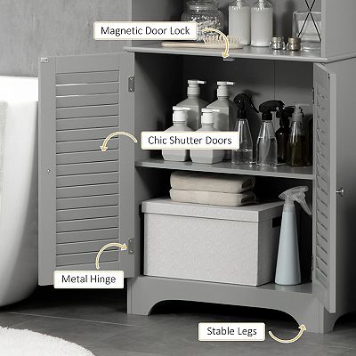 Homcom Tall Bathroom Storage Cabinet with Countertop Linen Cabinet Gray