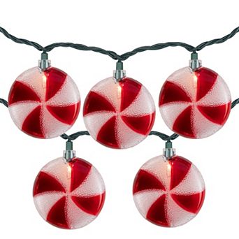 10 Count Peppermint Candy Christmas Light Set 6ft Green Wire