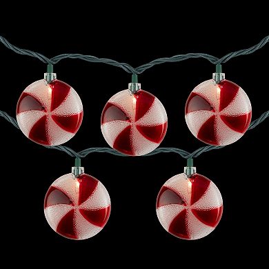 10 Count Peppermint Candy Christmas Light Set 6ft Green Wire