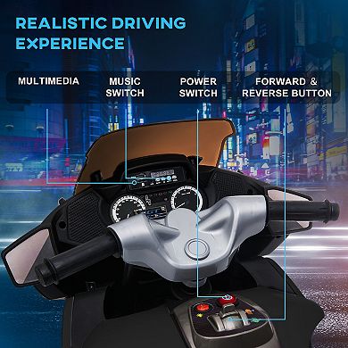 Aosom 12V Kids Electric Motorcycle with Training Wheels, Roaring Engine Design Battery Power Motorbike for Ages 3-8, High-Traction at 3.7 Mph Top Speed, with Light Music, Black