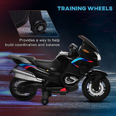 Aosom 12V Kids Electric Motorcycle with Training Wheels, Roaring Engine Design Battery Power Motorbike for Ages 3-8, High-Traction at 3.7 Mph Top Speed, with Light Music, Black