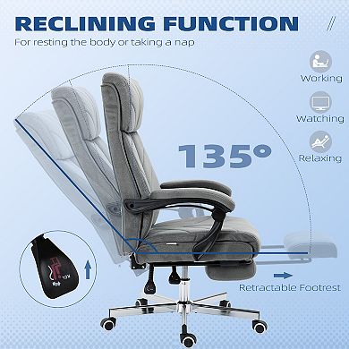 Vinsetto High-Back Executive Office Chair with Footrest, Microfiber Computer Chair with Reclining Function and Armrest, Ergonomic Office Chair, Gray
