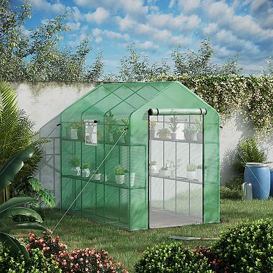 Outsunny Walk-in house, 18 Shelves, 84.25inch x 56.25" x 76.75"