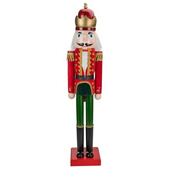 35.5" Red and Green Velvet Wooden Christmas Nutcracker King