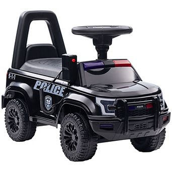 Aosom Kids Push Ride On Car with Working PA System and Horn, Police Truck Style Foot-to-Floor Sliding Car for Boys and Girls with Under-Seat Storage, for 18 Months to 5 Years Old, Black