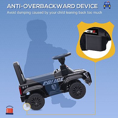Aosom Kids Push Ride On Car with Working PA System and Horn, Police Truck Style Foot-to-Floor Sliding Car for Boys and Girls with Under-Seat Storage, for 18 Months to 5 Years Old, Black